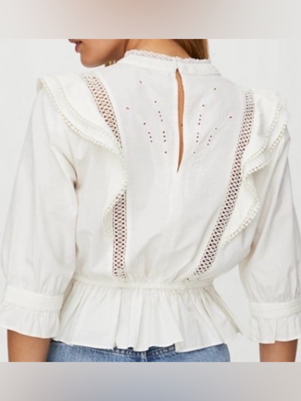Aritzia Sunday Best Britta Blouse Ivory Eyelet Ruffle XXS Victorian Cottage Boho - Picture 2 of 11